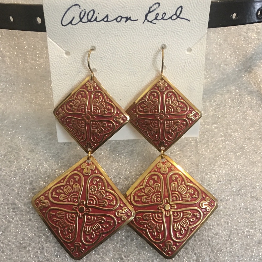 Allison Reed ~ Gold and Red Tone Earrings